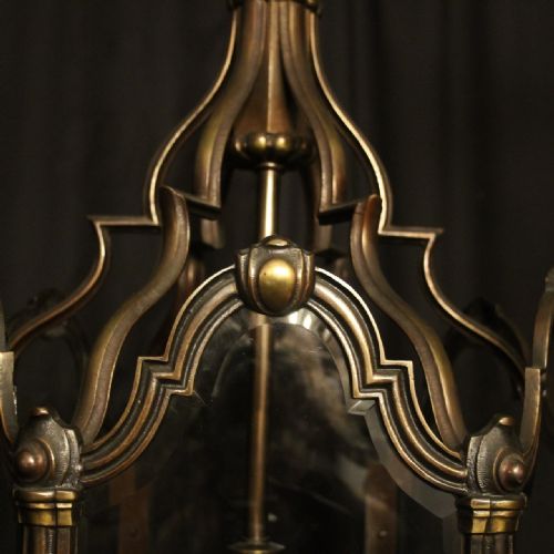 FRENCH LARGE BRONZE SIX LIGHT ANTIQUE HALL LANTERN - ADDITIONAL PHOTO 2