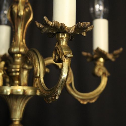 FRENCH GILDED BRASS 4 LIGHT ANTIQUE CHANDELIER - ADDITIONAL PHOTO 2