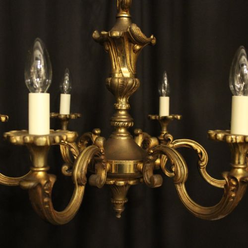 FRENCH GILDED BRONZE 6 LIGHT ANTIQUE CHANDELIER - ADDITIONAL PHOTO 2