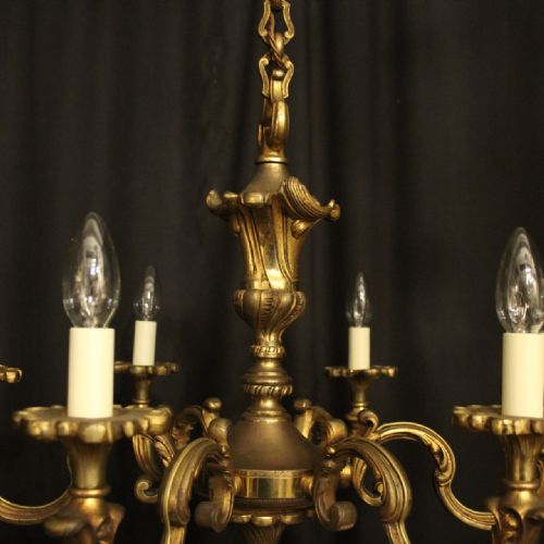 FRENCH GILDED BRONZE 6 LIGHT ANTIQUE CHANDELIER - ADDITIONAL PHOTO 3