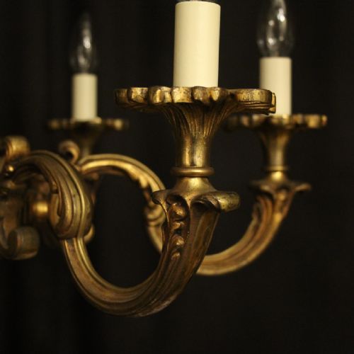 FRENCH GILDED BRONZE 6 LIGHT ANTIQUE CHANDELIER - ADDITIONAL PHOTO 5