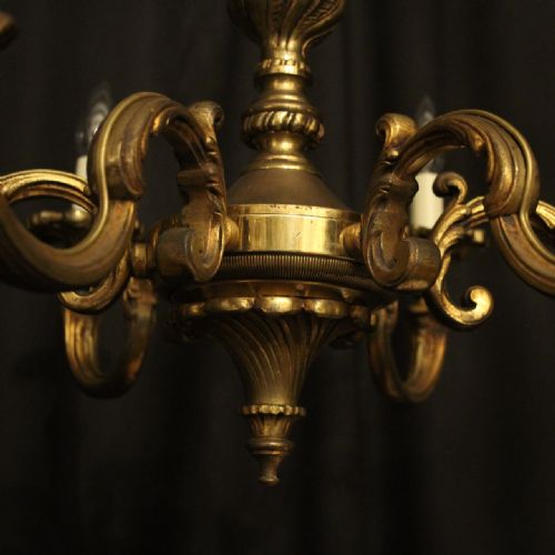 FRENCH GILDED BRONZE 6 LIGHT ANTIQUE CHANDELIER - ADDITIONAL PHOTO 8