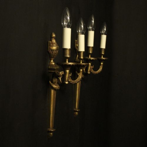 FRENCH PAIR OF GILDED BRONZE ANTIQUE WALL LIGHTS - ADDITIONAL PHOTO 8