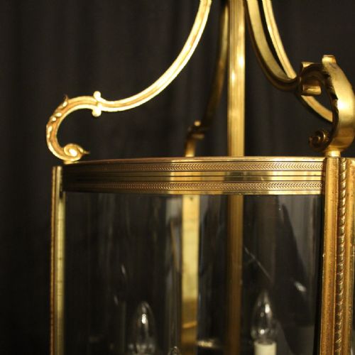 FRENCH LARGE GILDED BRONZE 4 LIGHT ANTIQUE HALL LANTERN - ADDITIONAL PHOTO 2
