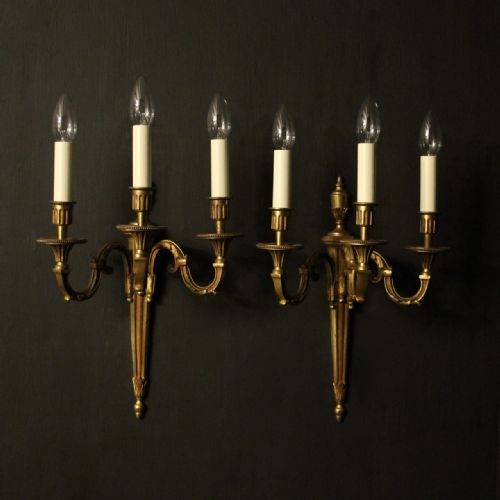 French Pair of Gilded Triple Arm Antique Wall Lights