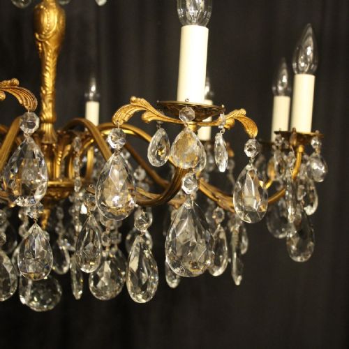 ITALIAN GILDED BRASS 10 LIGHT ANTIQUE CHANDELIER - ADDITIONAL PHOTO 2