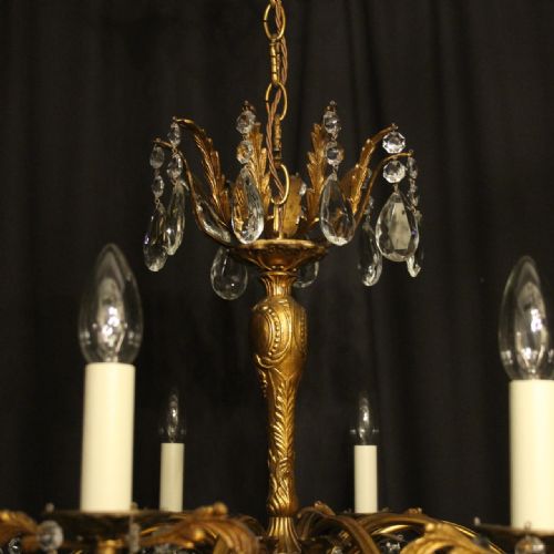 ITALIAN GILDED BRASS 10 LIGHT ANTIQUE CHANDELIER - ADDITIONAL PHOTO 7