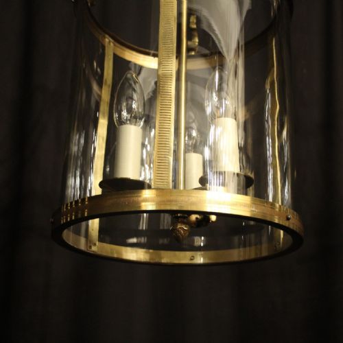 FRENCH PAIR CONVEX TRIPLE LIGHT ANTIQUE HALL LANTERNS - ADDITIONAL PHOTO 7