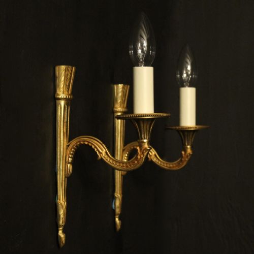 FRENCH PAIR OF GILDED SINGLE ARM WALL LIGHTS - ADDITIONAL PHOTO 9