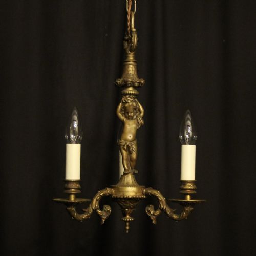 French Gilded Brass Cherub Antique Chandelier