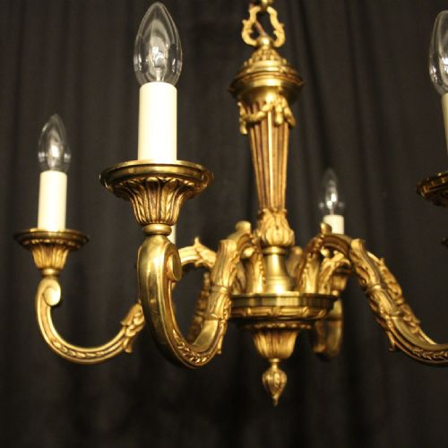 FRENCH GILDED BRONZE 6 LIGHT ANTIQUE CHANDELIER - ADDITIONAL PHOTO 1