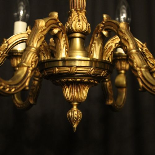 FRENCH GILDED BRONZE 6 LIGHT ANTIQUE CHANDELIER - ADDITIONAL PHOTO 7