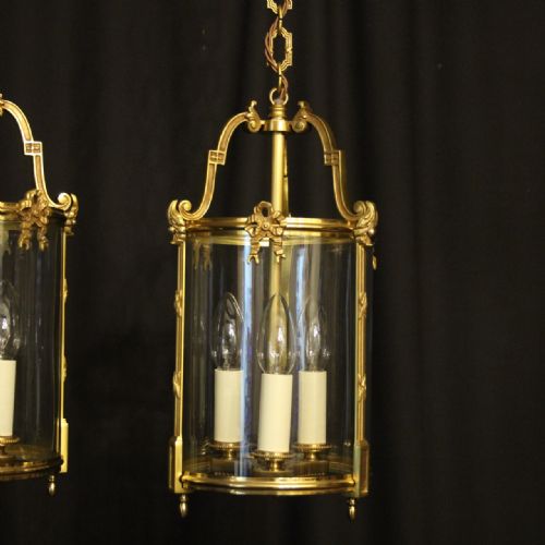 FRENCH SET OF 3 GILDED BRONZE HALL LANTERNS - ADDITIONAL PHOTO 1