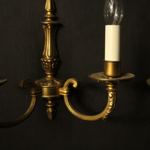 FRENCH PAIR OF GILDED BRASS ANTIQUE WALL LIGHTS - ADDITIONAL PHOTO 3