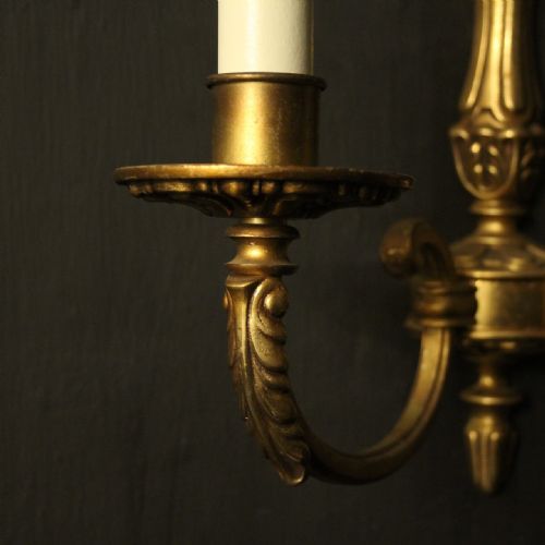FRENCH PAIR OF GILDED BRASS ANTIQUE WALL LIGHTS - ADDITIONAL PHOTO 4