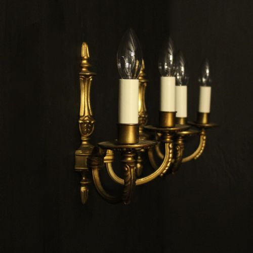 FRENCH PAIR OF GILDED BRASS ANTIQUE WALL LIGHTS - ADDITIONAL PHOTO 9