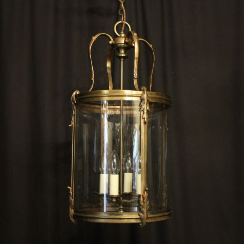 French Large Brass Four Light Convex Antique Lantern