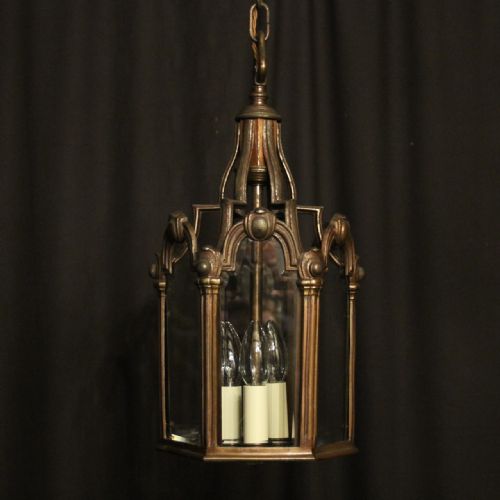 french bronze triple light antique hall lantern - CATEGORY: ANTIQUE LIGHTING - DATED 1930