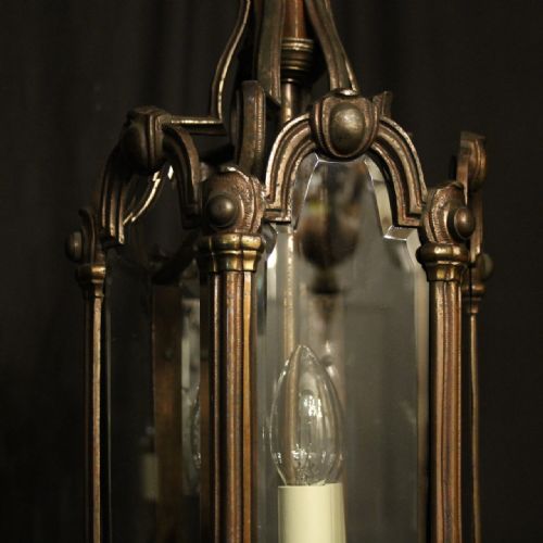 FRENCH BRONZE TRIPLE LIGHT ANTIQUE HALL LANTERN - ADDITIONAL PHOTO 3