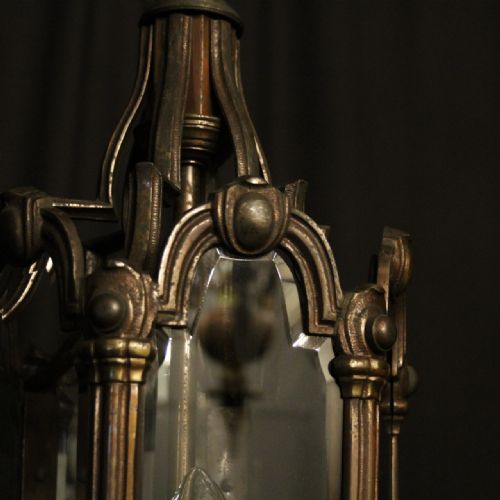 FRENCH BRONZE TRIPLE LIGHT ANTIQUE HALL LANTERN - ADDITIONAL PHOTO 4
