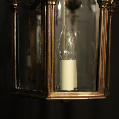 FRENCH BRONZE TRIPLE LIGHT ANTIQUE HALL LANTERN - ADDITIONAL PHOTO 6