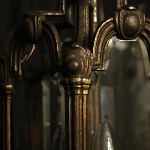 FRENCH BRONZE TRIPLE LIGHT ANTIQUE HALL LANTERN - ADDITIONAL PHOTO 7