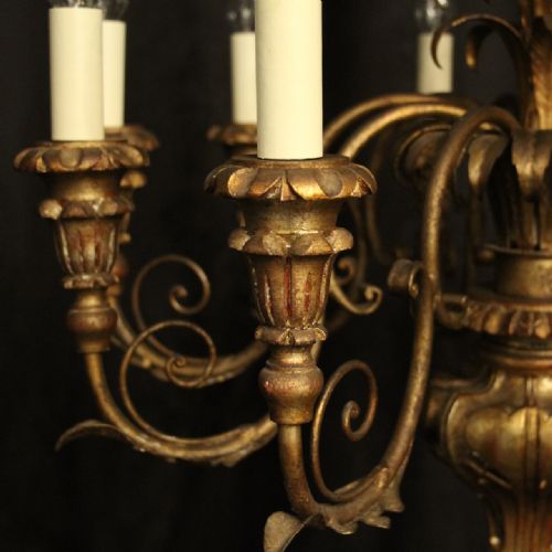 ITALIAN FLORETINE GILTWOOD 10 LIGHT ANTIQUE CHANDELIER - ADDITIONAL PHOTO 2