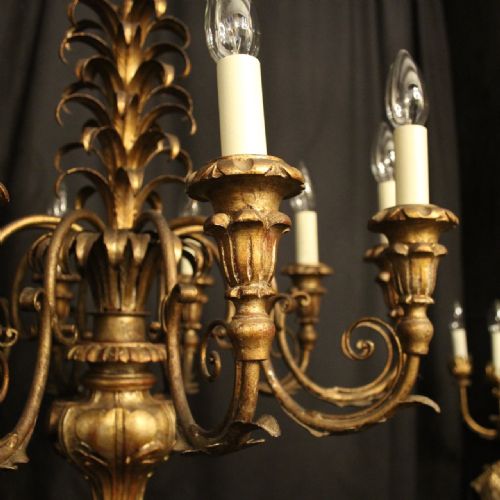 ITALIAN FLORETINE GILTWOOD 10 LIGHT ANTIQUE CHANDELIER - ADDITIONAL PHOTO 3