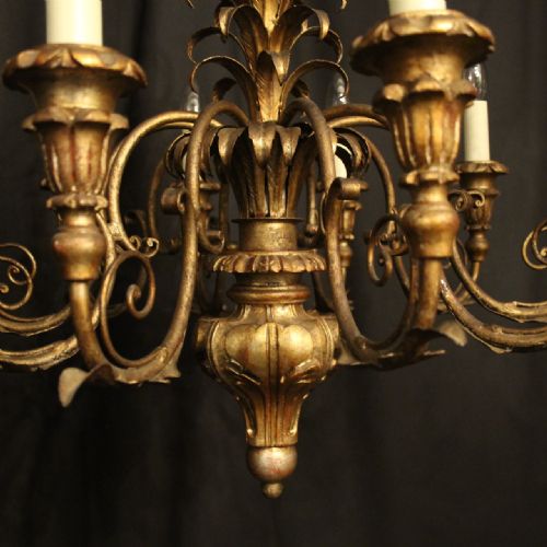 ITALIAN FLORETINE GILTWOOD 10 LIGHT ANTIQUE CHANDELIER - ADDITIONAL PHOTO 5