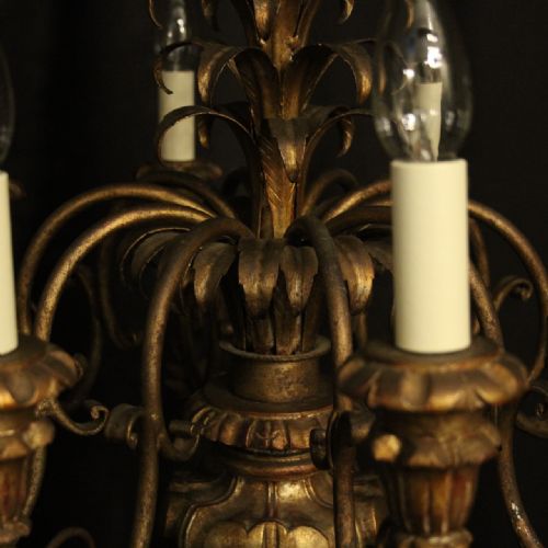 ITALIAN FLORETINE GILTWOOD 10 LIGHT ANTIQUE CHANDELIER - ADDITIONAL PHOTO 8