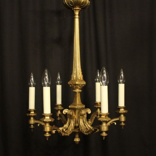 ENGLISH GILDED BRONZE 6 LIGHT ANTIQUE CHANDELIER - ADDITIONAL PHOTO 1