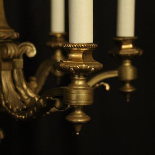ENGLISH GILDED BRONZE 6 LIGHT ANTIQUE CHANDELIER - ADDITIONAL PHOTO 4