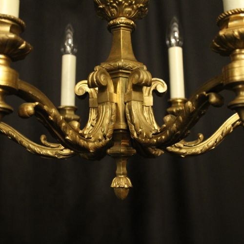 ENGLISH GILDED BRONZE 6 LIGHT ANTIQUE CHANDELIER - ADDITIONAL PHOTO 6