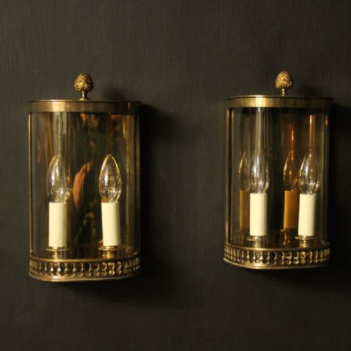 French Pair of Brass Antique Half Wall Antique Lanterns