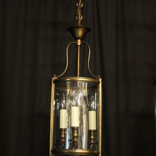 FRENCH PAIR BRASS CONVEX TRIPLE LIGHT LANTERNS - ADDITIONAL PHOTO 2