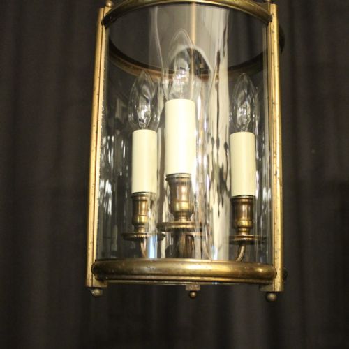 FRENCH PAIR BRASS CONVEX TRIPLE LIGHT LANTERNS - ADDITIONAL PHOTO 3