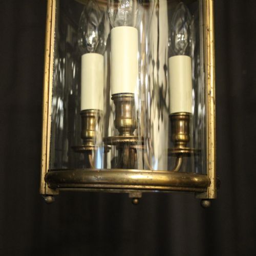 FRENCH PAIR BRASS CONVEX TRIPLE LIGHT LANTERNS - ADDITIONAL PHOTO 4