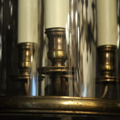 FRENCH PAIR BRASS CONVEX TRIPLE LIGHT LANTERNS - ADDITIONAL PHOTO 5