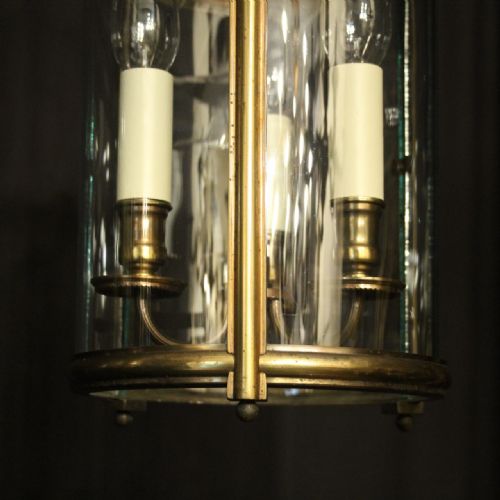FRENCH PAIR BRASS CONVEX TRIPLE LIGHT LANTERNS - ADDITIONAL PHOTO 6