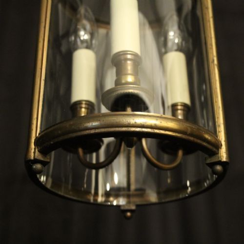FRENCH PAIR BRASS CONVEX TRIPLE LIGHT LANTERNS - ADDITIONAL PHOTO 7