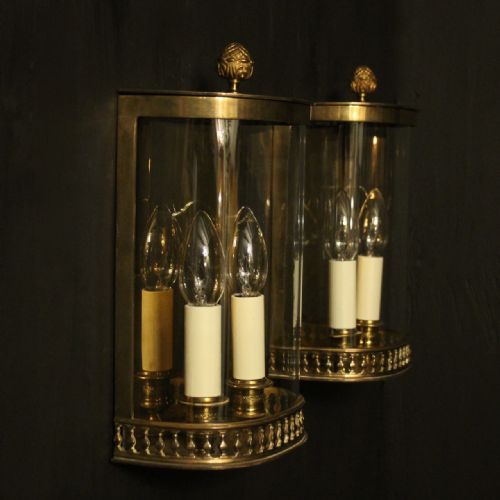 FRENCH PAIR OF BRASS ANTIQUE HALF WALL LANTERNS - ADDITIONAL PHOTO 9