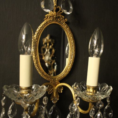 FRENCH PAIR OF GILDED BRONZE CRYSTAL TWIN ARM ANTIQUE GIRANDOLES - ADDITIONAL PHOTO 3