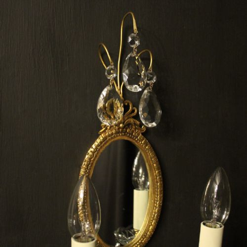 FRENCH PAIR OF GILDED BRONZE CRYSTAL TWIN ARM ANTIQUE GIRANDOLES - ADDITIONAL PHOTO 7