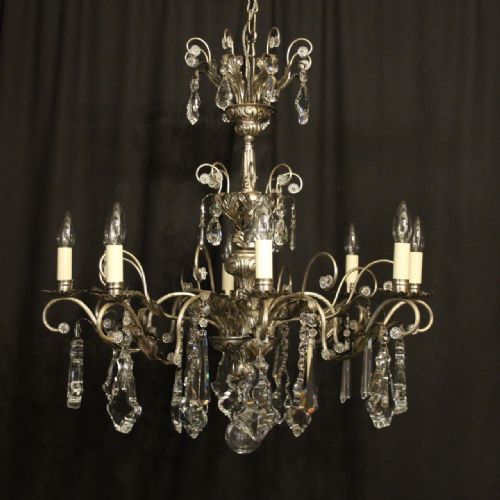 italian silver crystal genoa 8 light chandelier - CATEGORY: ANTIQUE LIGHTING - DATED 1930