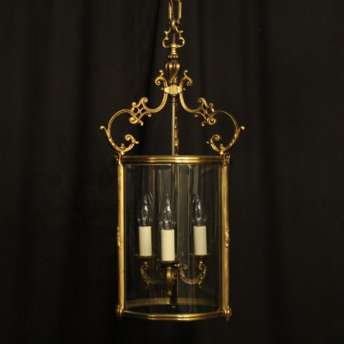 french large gilded bronze convex antique hall lantern - CATEGORY: ANTIQUE LIGHTING - DATED 1920