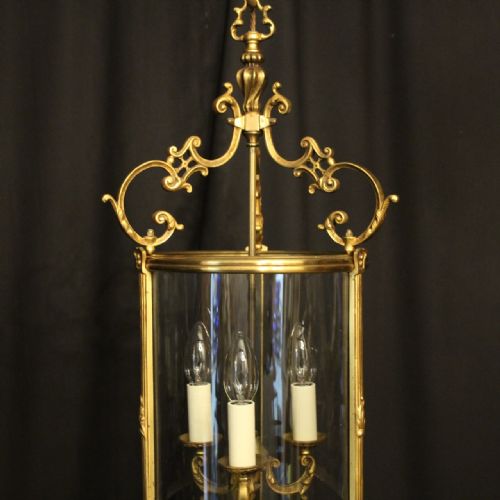 FRENCH LARGE GILDED BRONZE CONVEX ANTIQUE HALL LANTERN - ADDITIONAL PHOTO 1