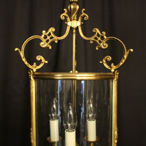 FRENCH LARGE GILDED BRONZE CONVEX ANTIQUE HALL LANTERN - ADDITIONAL PHOTO 2