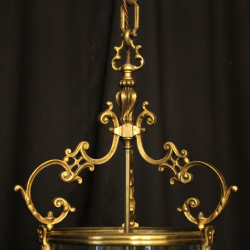 FRENCH LARGE GILDED BRONZE CONVEX ANTIQUE HALL LANTERN - ADDITIONAL PHOTO 3