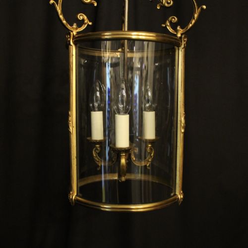 FRENCH LARGE GILDED BRONZE CONVEX ANTIQUE HALL LANTERN - ADDITIONAL PHOTO 4