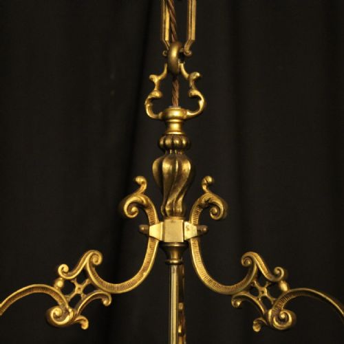FRENCH LARGE GILDED BRONZE CONVEX ANTIQUE HALL LANTERN - ADDITIONAL PHOTO 5